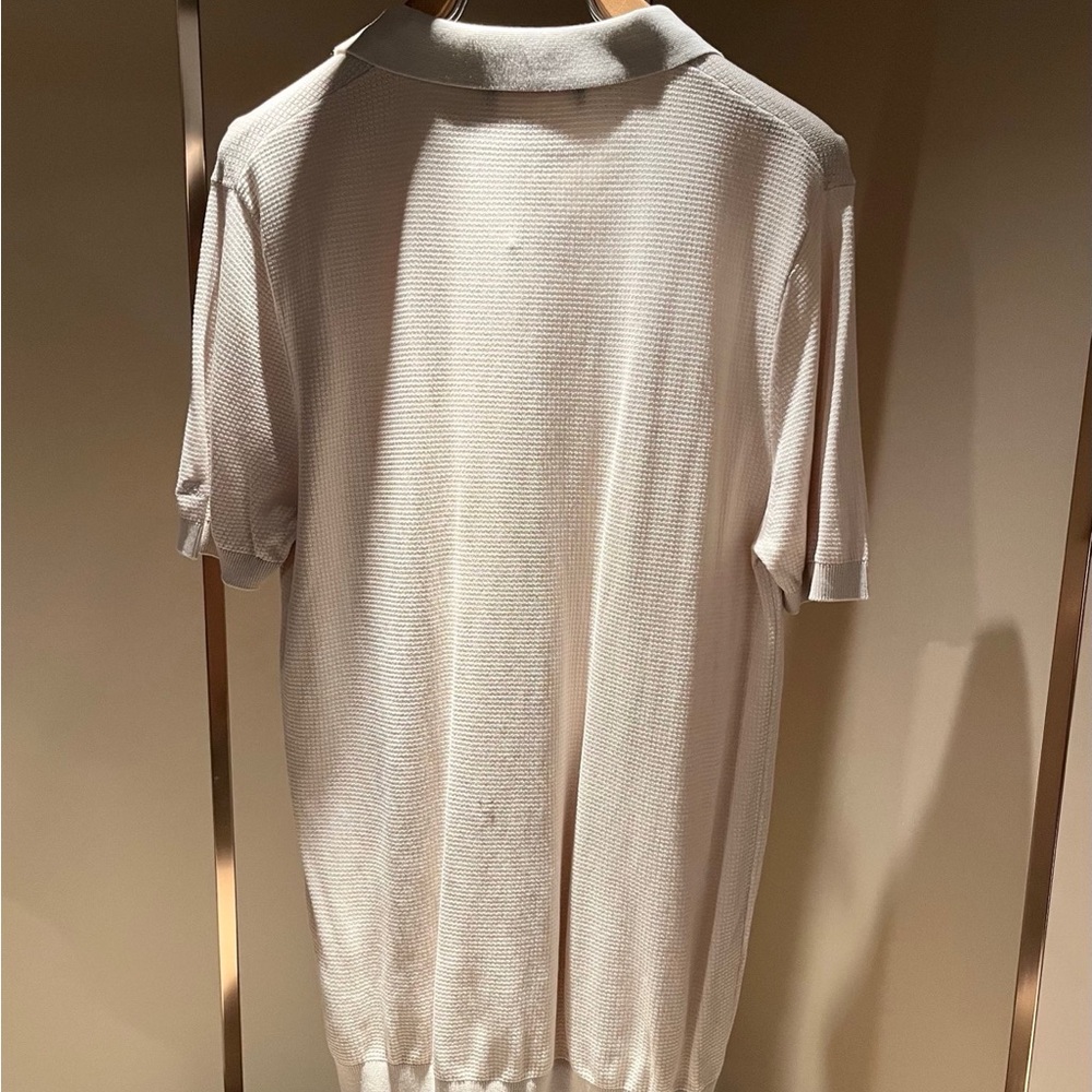 Loro Piana Cream Short-Sleeve Polo with Light Gray Collar - Picture 2 of 7